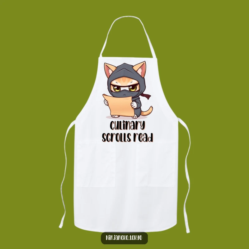 Funny Ninja Cat Scroll Apron: Master the Art of Cooking