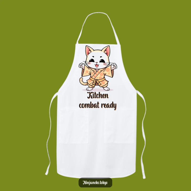 Funny Happy Cat Kimono Apron: Kitchen Action & Hilarious Chef Gift