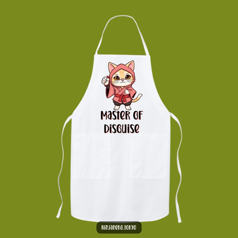 Funny Ninja Cat Festive Pose Apron: Gift for the Confident Celebrator in the Kitchen