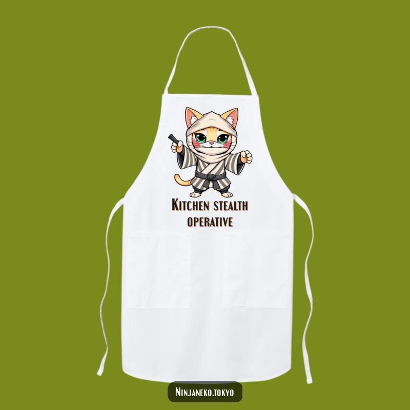 Funny Ninja Cat Kimono Apron: Hilarious Kitchen Action Gift