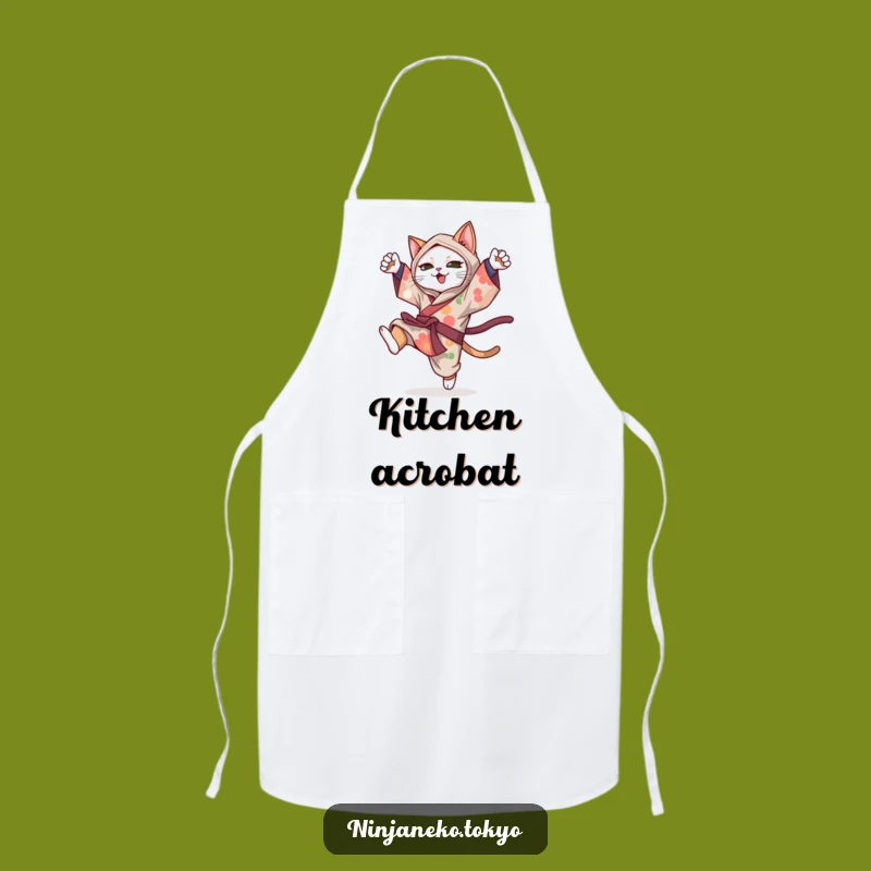Funny Ninja Cat Kimono Acrobat Apron: Hilarious Kitchen Gift for Playful Cooks
