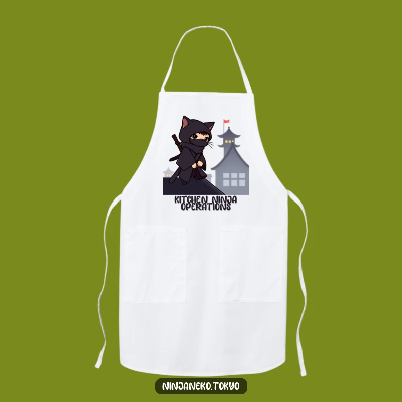 Funny Ninja Cat Rooftop Apron: Cook with Hilarious Stealth & Precision!