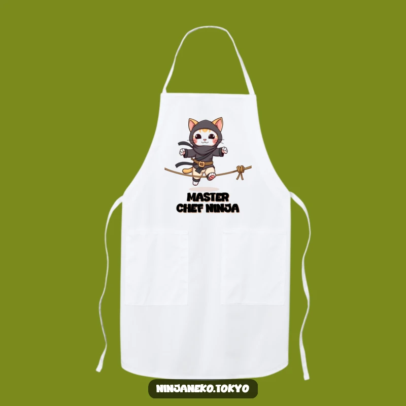 Funny Ninja Cat Tightrope Apron: Master Your Culinary Missions