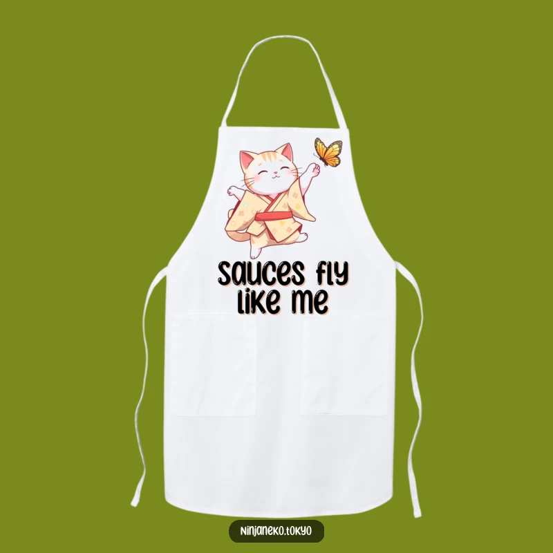 Funny Cat Kimono Leap Apron: Graceful Kitchen Action Gift