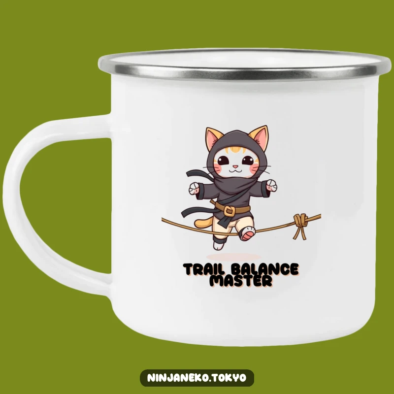 Adventure Ready Funny Ninja Cat Tightrope Camping Mug