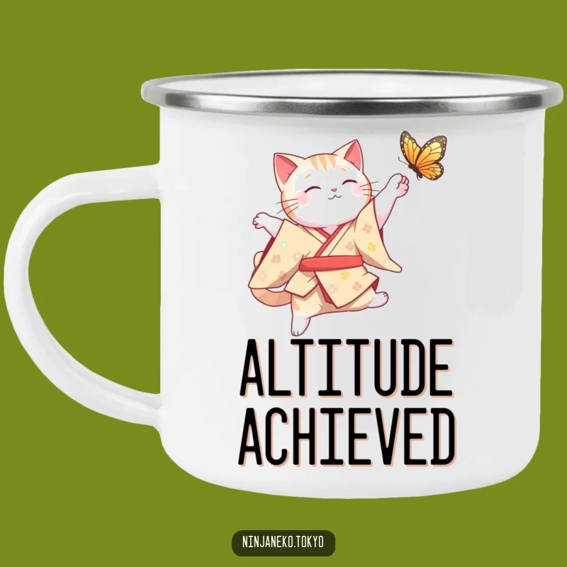 Funny Cat Kimono Leap Camping Mug: Graceful and Hilarious Outdoor Gift