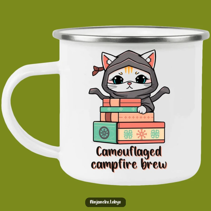 Playful Camp Brews: Funny Ninja Cat Hiding Camping Mug