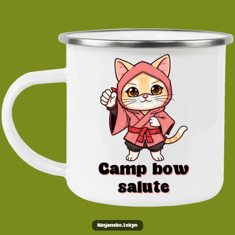 Funny Ninja Cat Festive Pose Camping Mug: Gift for Confident Outdoor Celebrations
