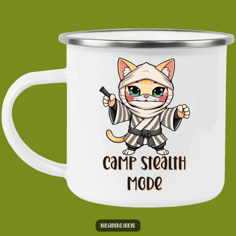 Funny Ninja Cat Kimono Camping Mug: Determined and Hilarious Outdoor Gift