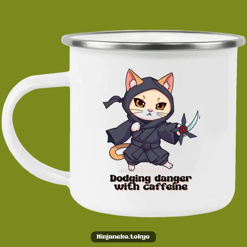 Funny Ninja Cat Dodge Camping Mug: Graceful Sips Outdoors