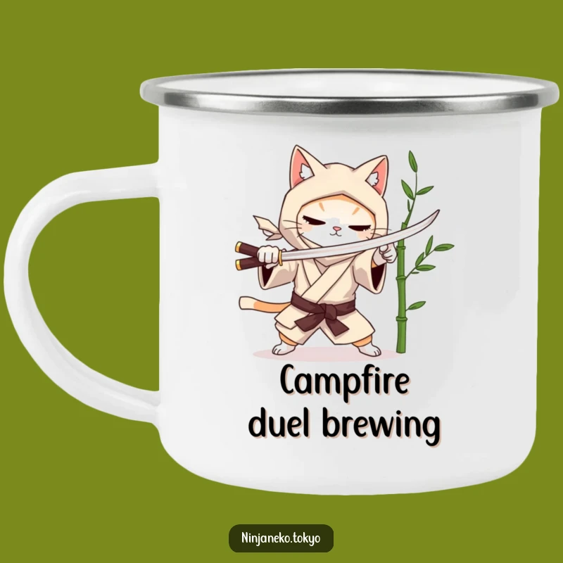Funny Ninja Cat Kimono Camping Mug - Durable Samurai Cat Outdoor Cup