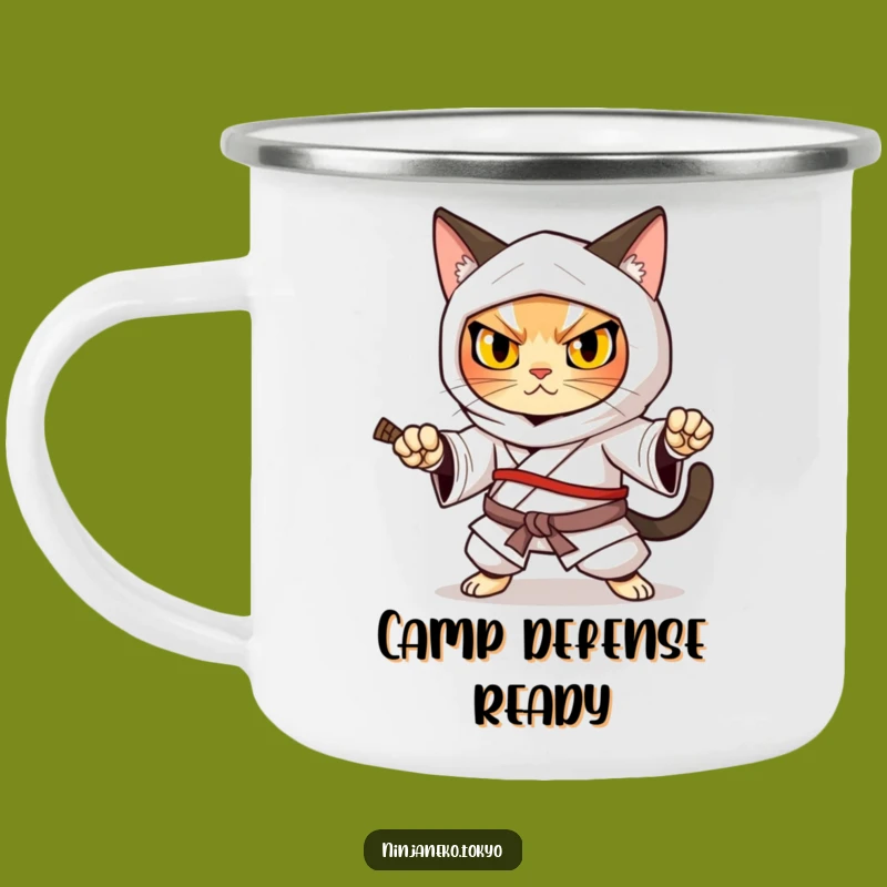 Funny Ninja Cat Kimono Warrior Camping Mug: Gift for Determined Outdoor Enthusiasts