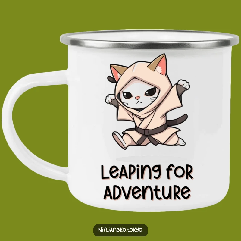 Funny Ninja Cat Leap Camping Mug: Adventure in Every Sip