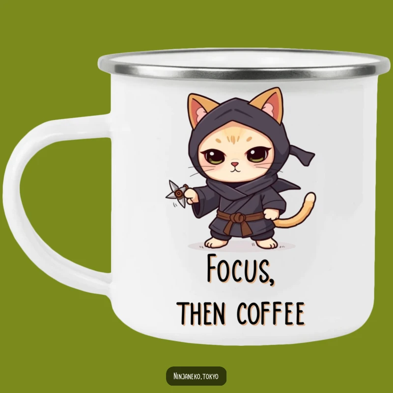 Funny Ninja Cat Shuriken Camping Mug: Focused Adventure & Gifts