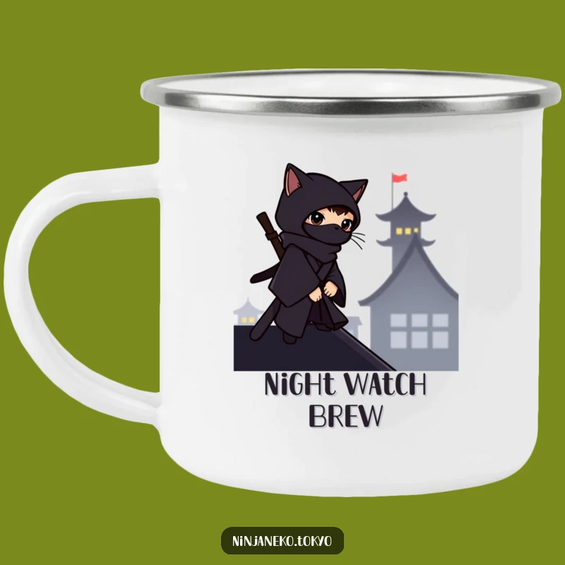 Funny Ninja Cat Rooftop Camping Mug: Hilarious Stealthy Sips Outdoors!
