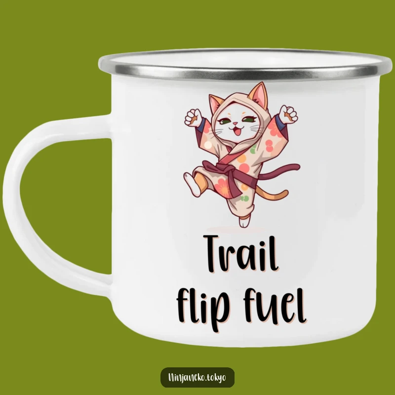 Funny Ninja Cat Kimono Acrobat Camping Mug: Durable and Hilarious Gift for Outdoor Adventures