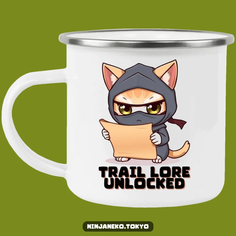 Focus and Fuel: Funny Ninja Cat Scroll Camping Mug