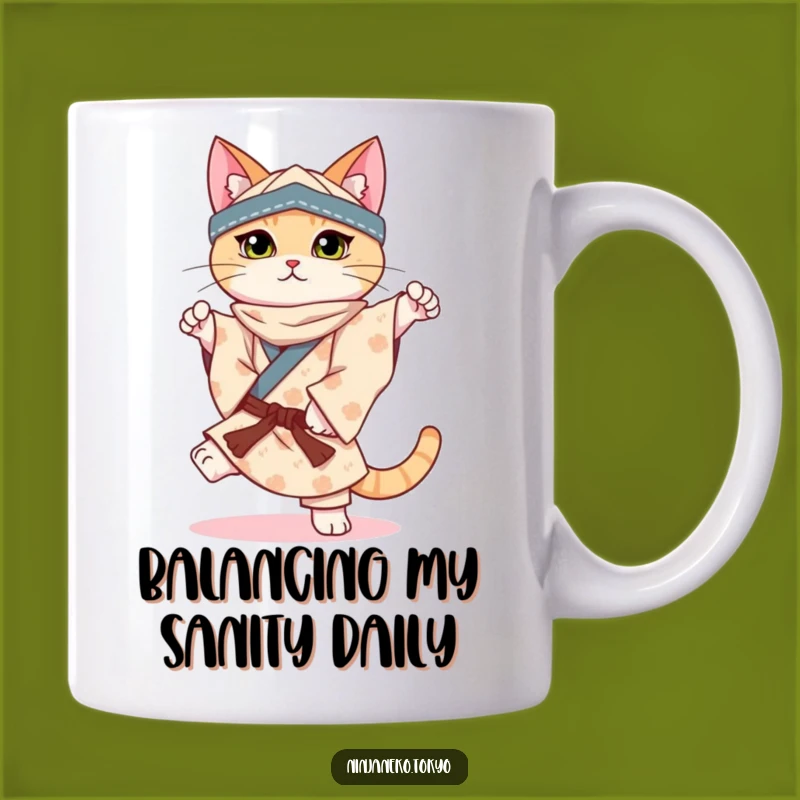 Funny Ninja Cat Balance Mug: Feline Poise for Your Morning Coffee