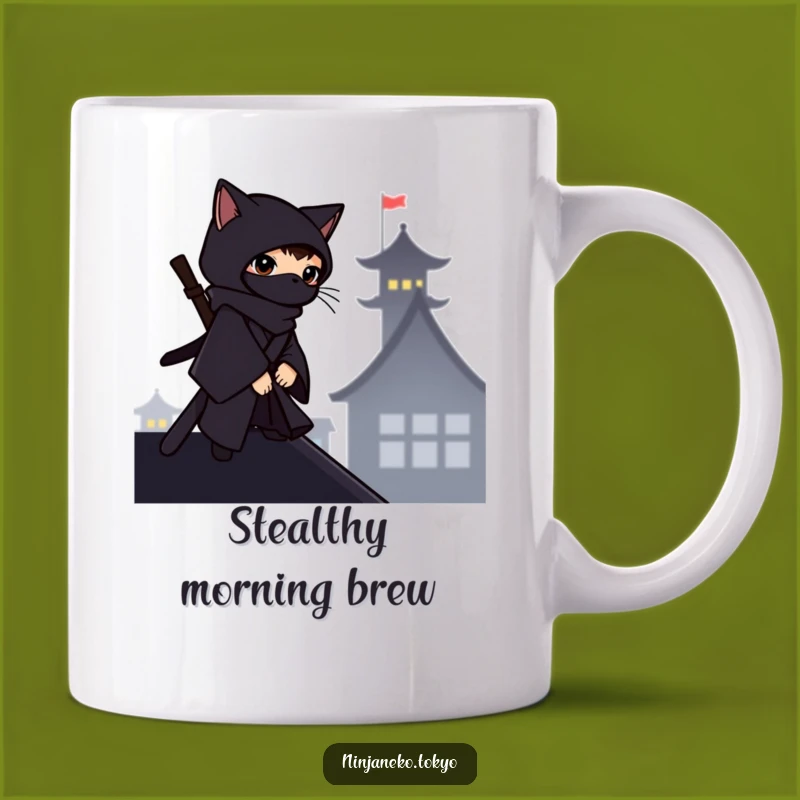 Funny Ninja Cat Rooftop Mug: Stealthy & Hilarious Observer Gift!