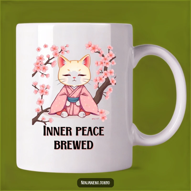 Funny Zen Cat Kimono Mug: Peaceful Humor for Your Inner Calm