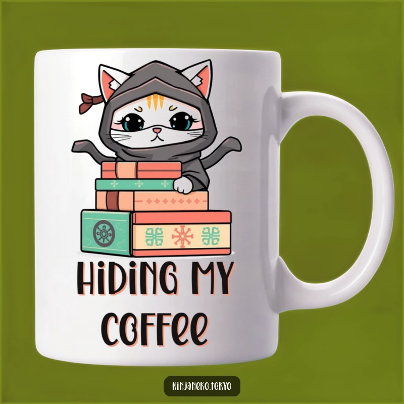 Funny Hiding Ninja Cat Mug: Peek-a-Boo Humor for Your Coffee Break