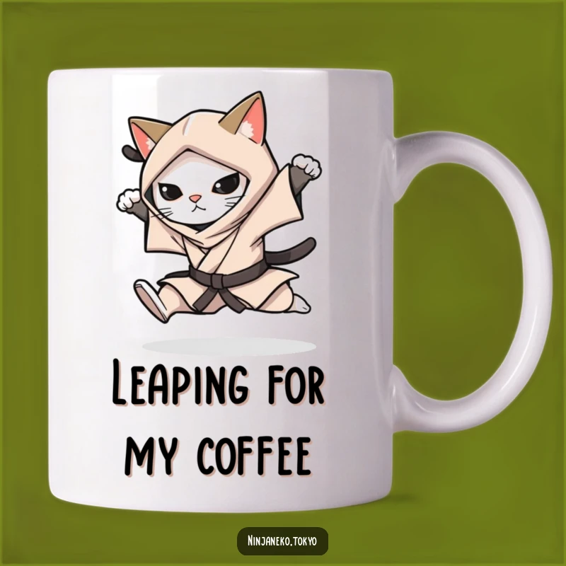 Funny Ninja Cat Leap Mug: Stealthy Action for Your Morning Brew