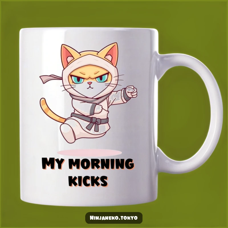 Funny Ninja Cat Kicking Mug - Hilarious Martial Arts Cat Gift