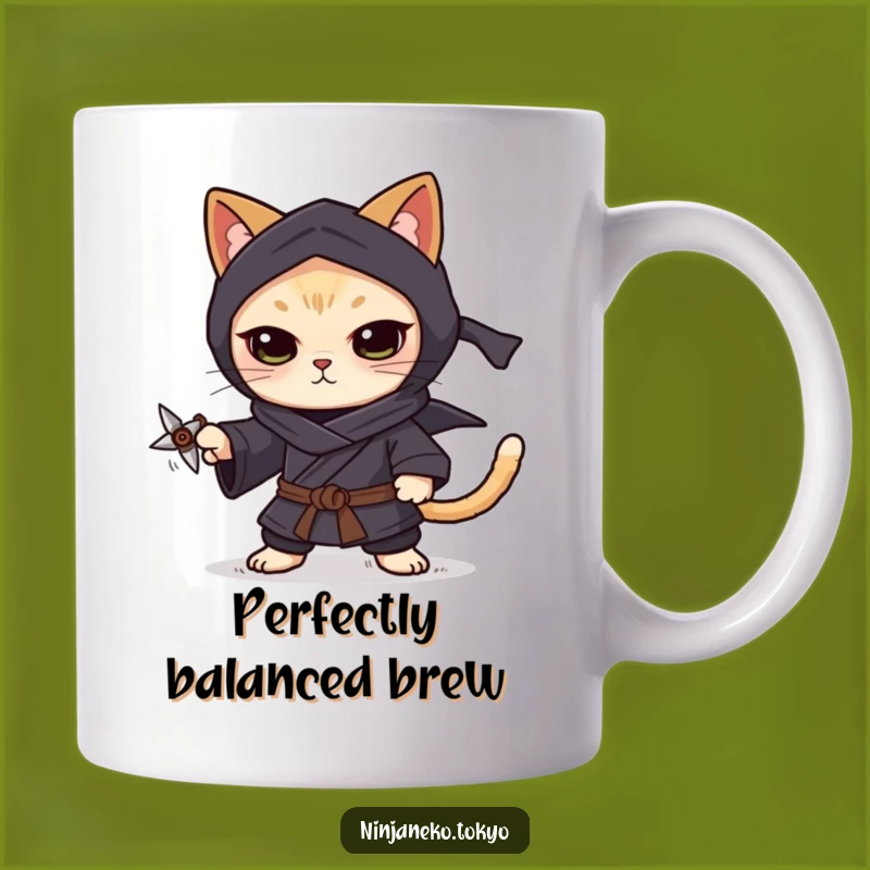 Funny Focused Ninja Cat Shuriken Mug: Precision & Humor Gift
