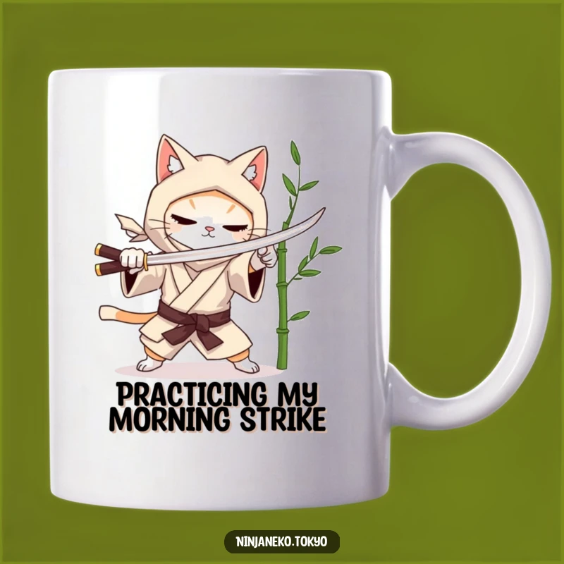 Funny Ninja Cat Kimono Mug - Hilarious Samurai Cat Sword Practice Gift
