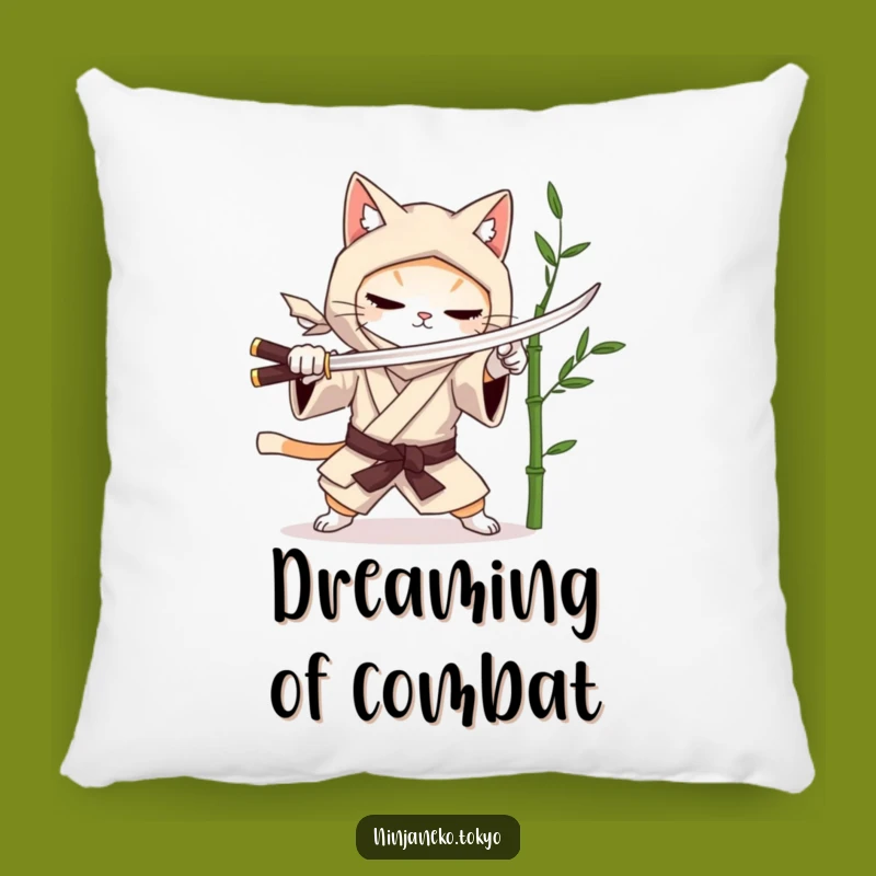 Funny Ninja Cat Kimono Pillow - Soft and Hilarious Samurai Cat Cushion