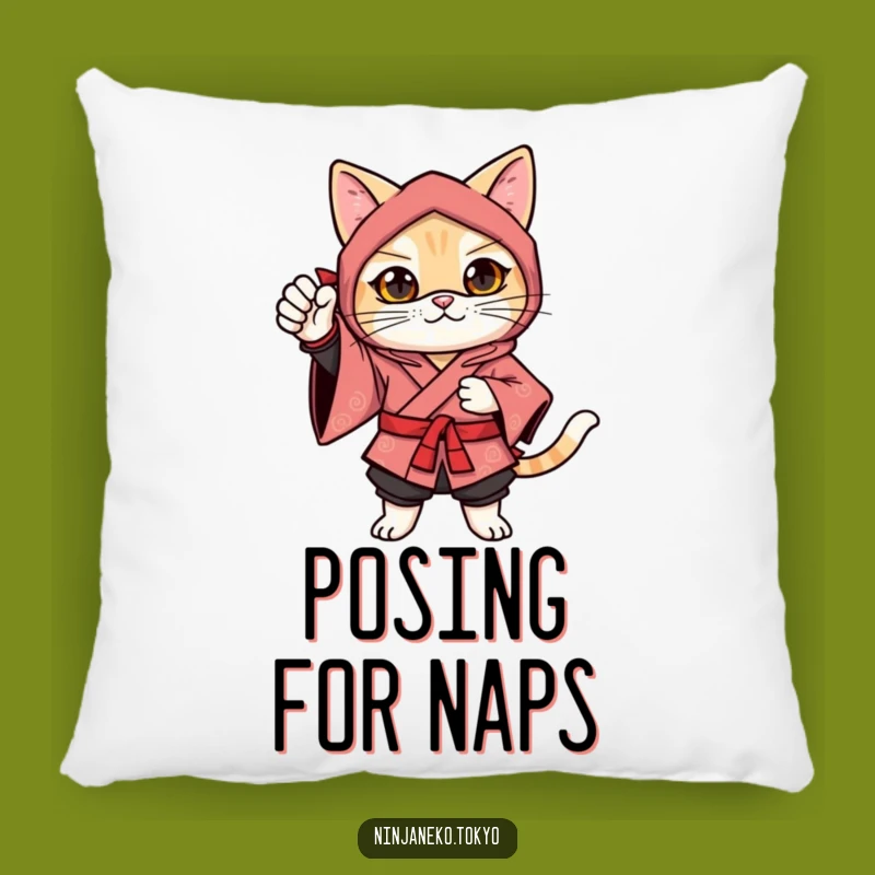 Funny Ninja Cat Festive Pose Pillow: Gift of Comfort and Confident Charm