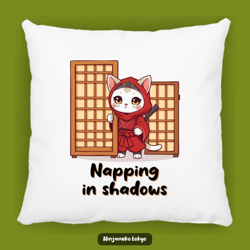 Funny Ninja Cat Pillow - Red Kimono Decorative Cushion, Comfy Gift