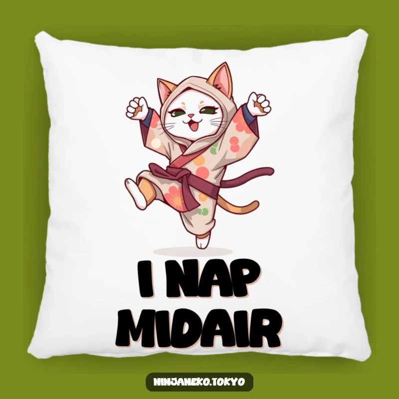Funny Ninja Cat Kimono Acrobat Pillow: Soft and Hilarious Decorative Gift for Cozy Fun