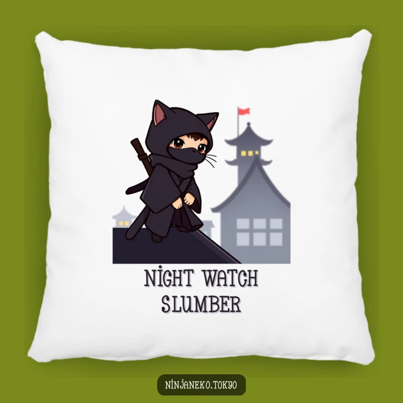 Funny Ninja Cat Rooftop Pillow: Cozy Up with Hilarious Stealthy Comfort!
