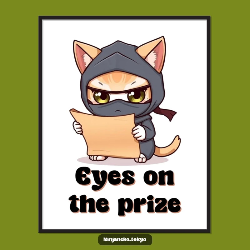 Funny Ninja Cat Scroll Digital Art Print: Instant Wisdom for Your Walls