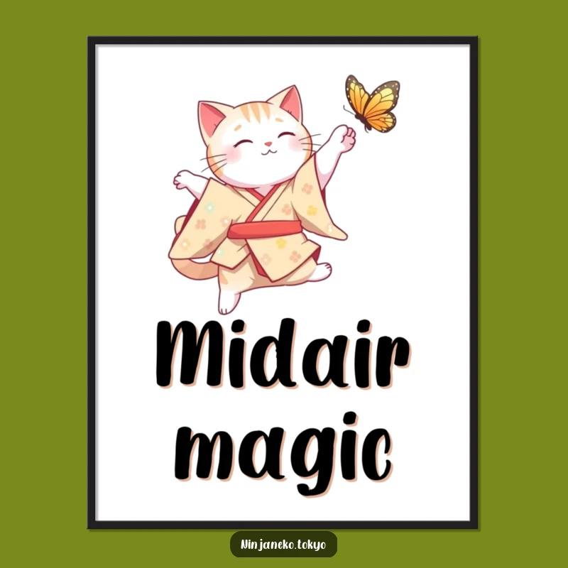 Funny Cat Kimono Leap Digital Art: Elegant and Hilarious Decor Gift