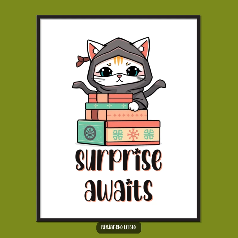 Funny Hiding Ninja Cat Digital Art Print: Instant Playfulness for Your Walls