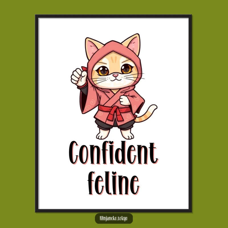 Funny Ninja Cat Festive Pose Digital Art Print: Gift of Instant Confident Decor