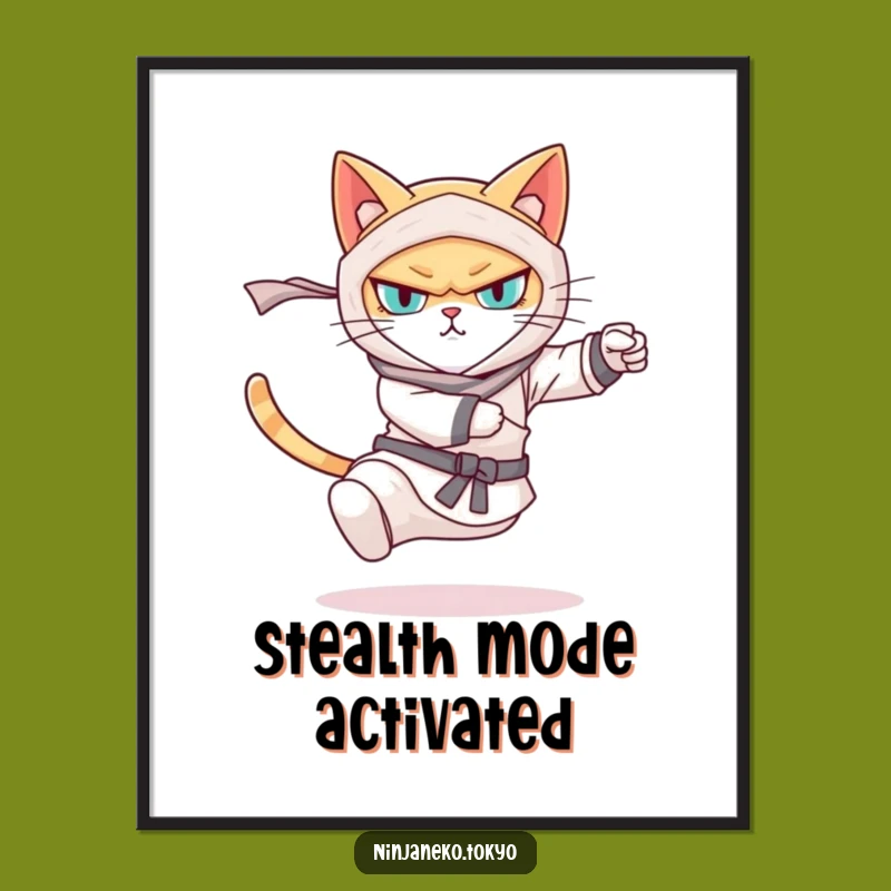 Funny Ninja Cat Kick Digital Art - High-Resolution Hilarious Cat Print