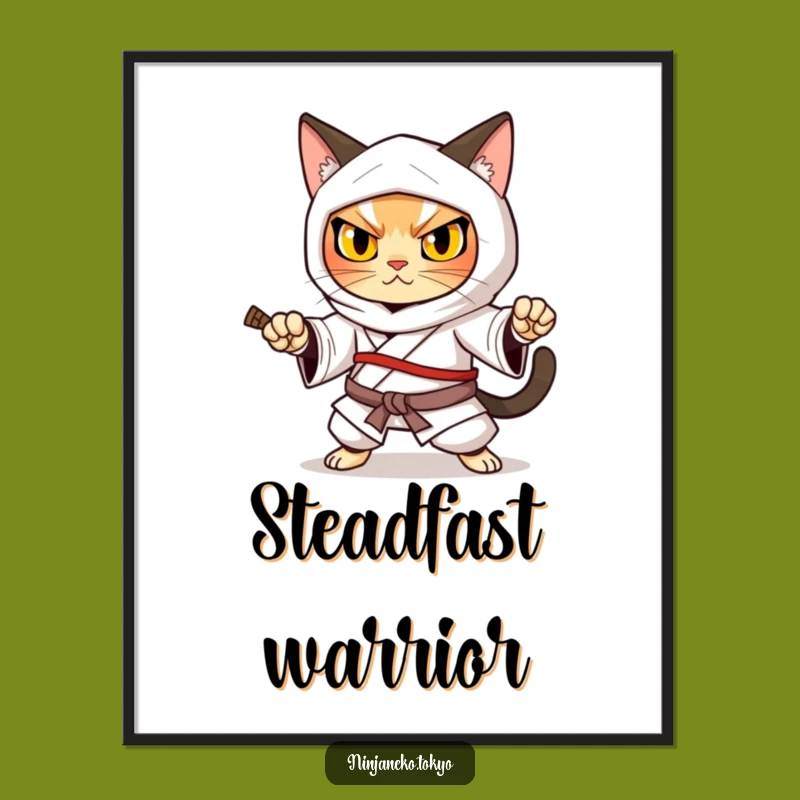 Funny Ninja Cat Kimono Warrior Digital Art Print: Gift of Inspiring and Humorous Decor