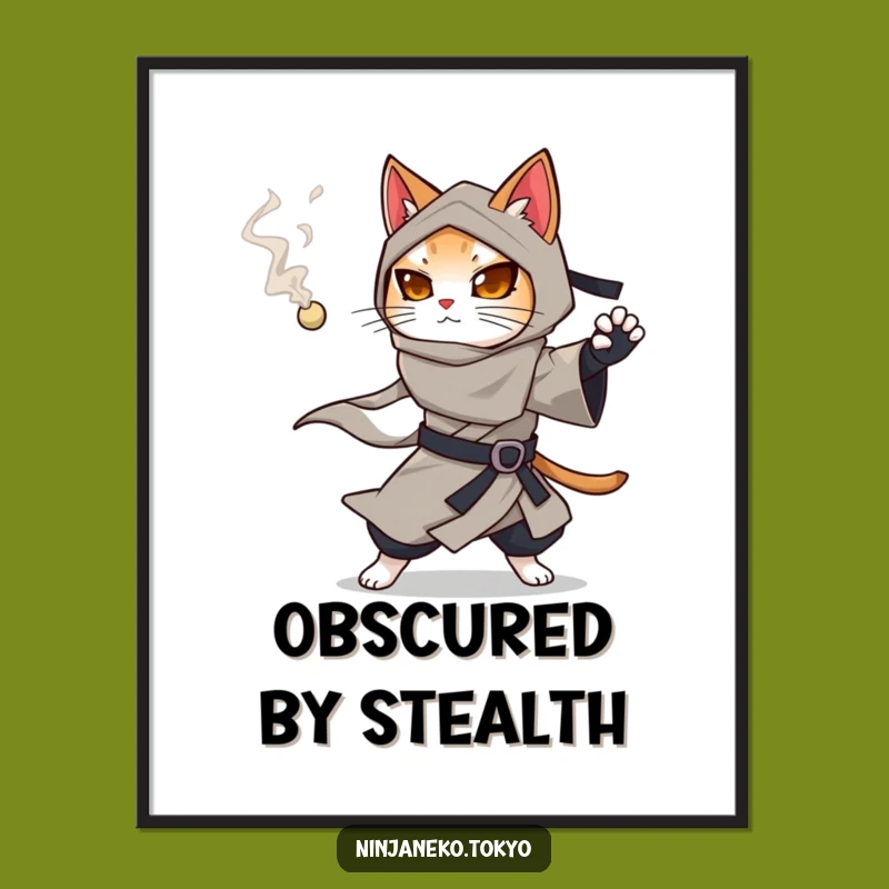 Funny Ninja Cat Smoke Pellet Digital Art Print: Gift of Instant Mysterious Decor