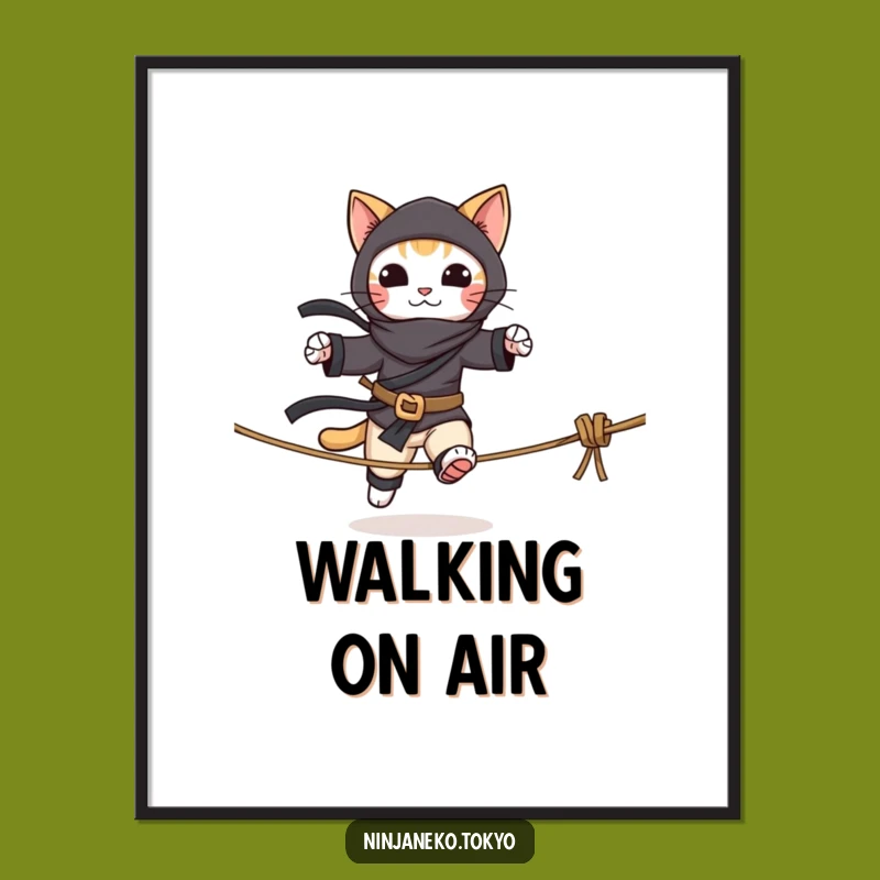 Funny Ninja Cat Tightrope Digital Art Print: Instant Thrills for Your Walls