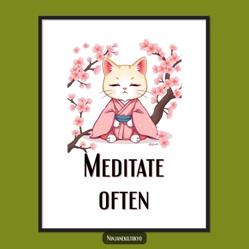 Funny Zen Cat Kimono Digital Art Print: Instant Peace for Your Walls