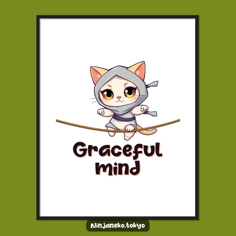 Funny Ninja Cat Rope Digital Art - Striking Print of Agile Feline