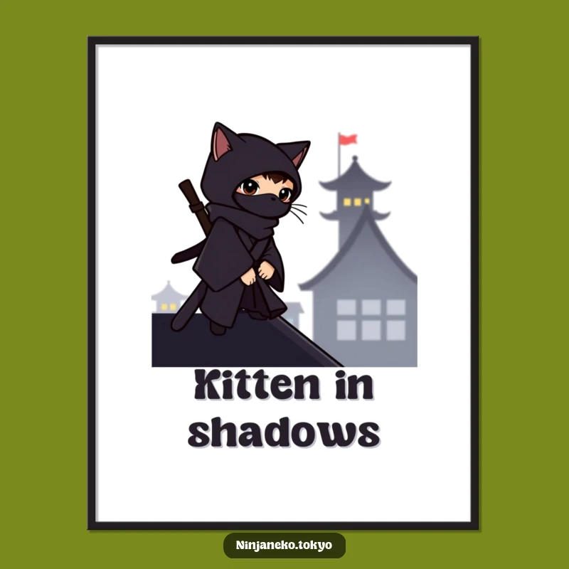 Funny Ninja Cat Rooftop Digital Art: Instant Hilarious Stealth Decor!