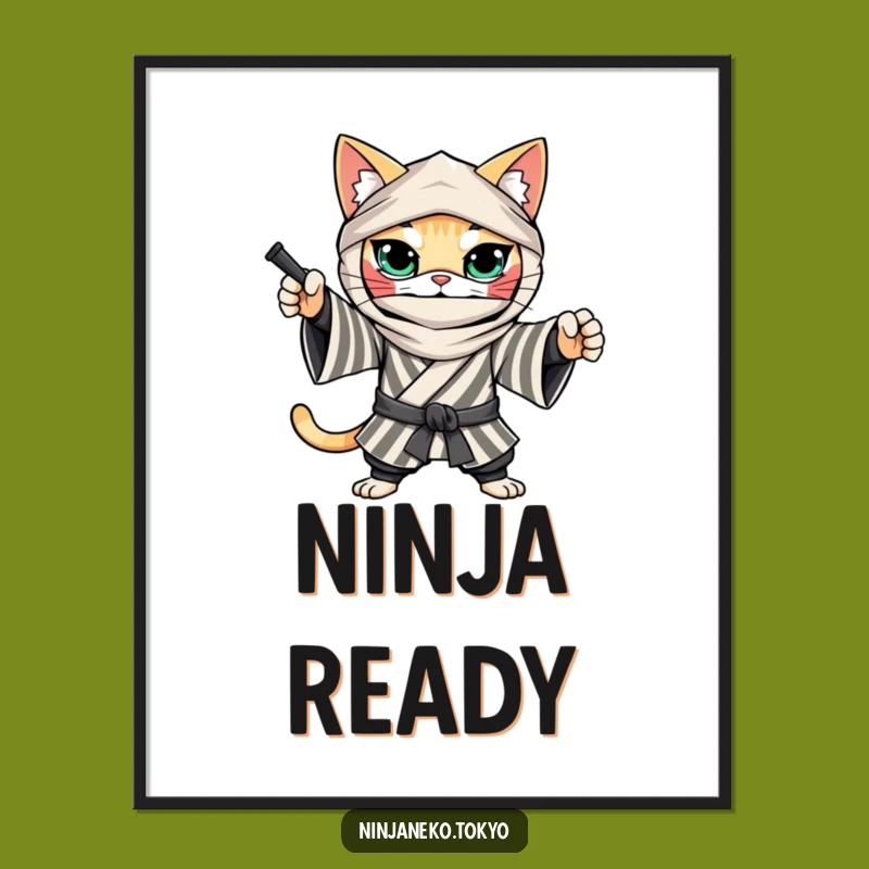 Funny Ninja Cat Kimono Digital Art: Bold and Hilarious Decor Gift