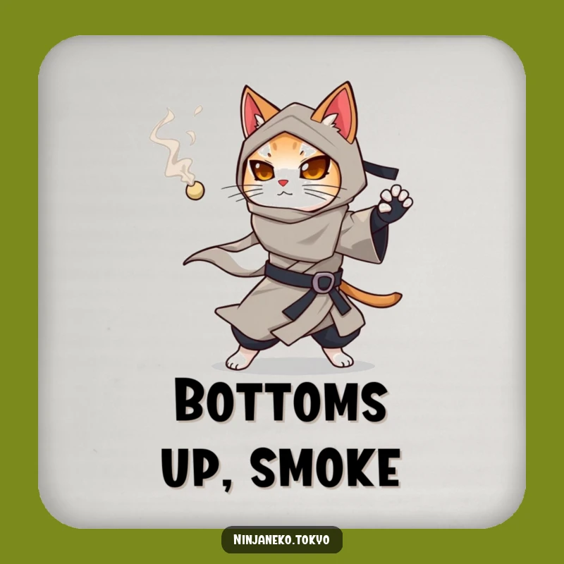 Funny Ninja Cat Smoke Pellet Coasters: Gift of Protection with Mysterious Humor
