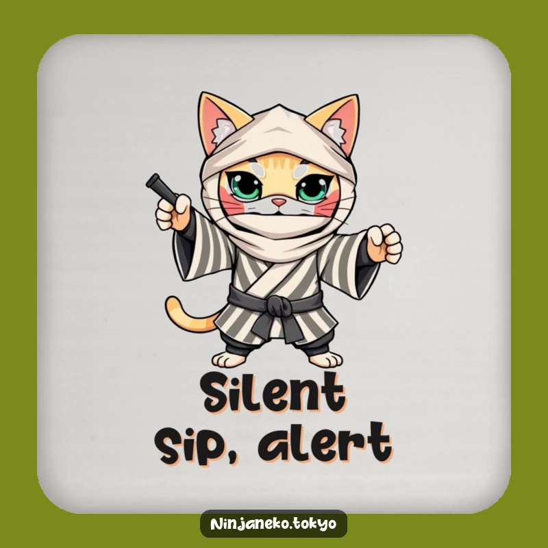 Funny Ninja Cat Kimono Coaster: Determined Protection with Hilarious Charm Gift