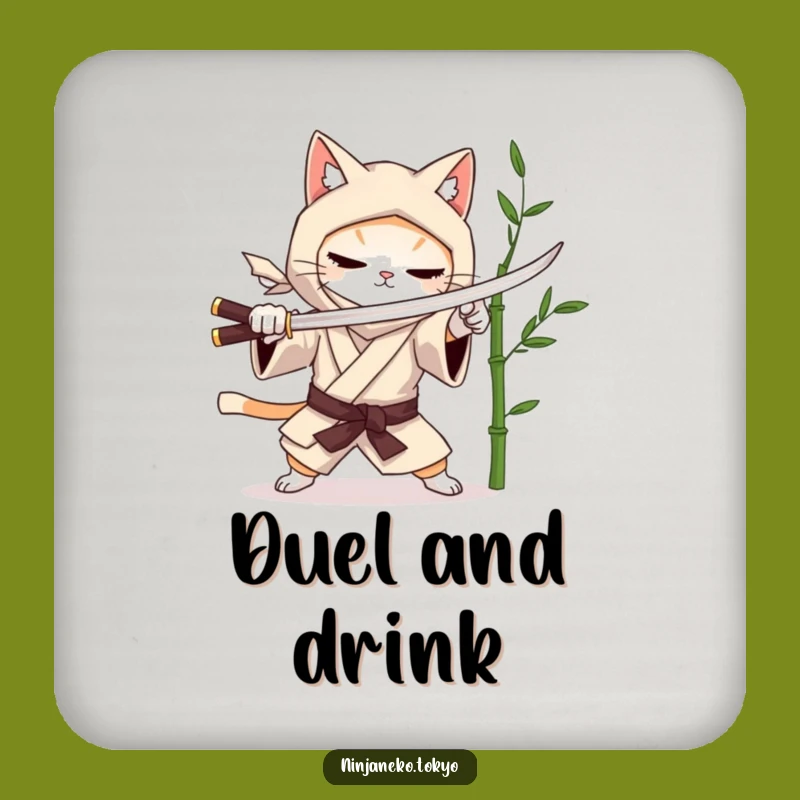 Funny Ninja Cat Kimono Coaster - Hilarious Samurai Cat Drink Protector