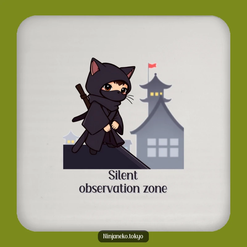Funny Ninja Cat Rooftop Coaster: Protect Surfaces with Hilarious Stealth!